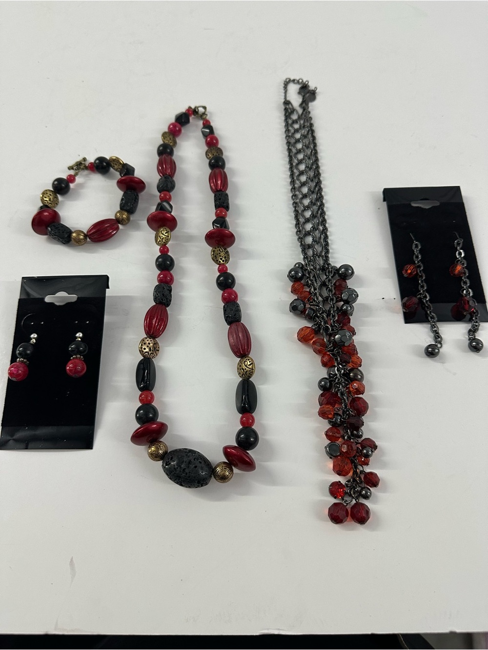Vintage Red/Rust & Black/Dark Gray Jewelry Lot